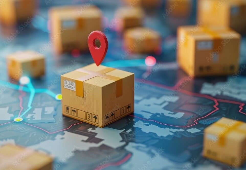 Express delivery with GPS tracking for parcels  blank space.